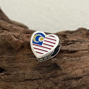 Pandora Malaysia Flag Exclusive Heart Bead S925 Silver Charm For Bracelet